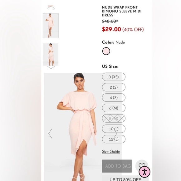 NWT PrettyLittleThing Nude Wrap Front Kimono Sleeve Midi Dress - Picture 4 of 9